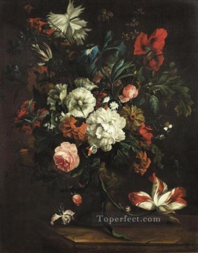 石板の上に置かれた花瓶の花 ユストゥス・ファン・ホイスム Oil Paintings